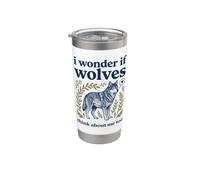 Lindo I Wonder If Wolves Think About Me Too Folk Art Vaso térmico de acero inoxidable de doble pared