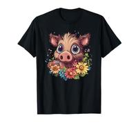 Lindo Jabalí Rodeado De Flores Coloridas Camiseta