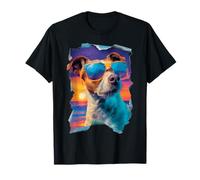 Lindo Jack Russell con Gafas de Sol Atardecer Perro Tropical Verano Camiseta