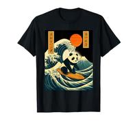 Lindo Japón Surfing Panda Kawaii Anime Gran Ola Camiseta