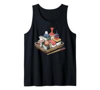 Lindo Japón Sushi Bento Iconos Monte Fuji Daruma Pagoda Camiseta sin Mangas