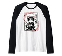 Lindo japonés Sakura - Clásico Lindo Gato Samurai bebé Kawaii Camiseta Manga Raglan