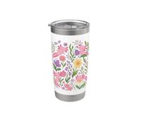 Lindo jardín de flores de ajolote Kawaii diseño floral anfibio Vaso térmico de acero inoxidable de doble pared