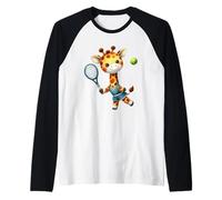 Lindo Jirafa Jugador De Tenis Acuarela Safari Animal Camiseta Manga Raglan