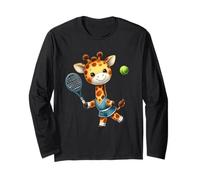 Lindo Jirafa Jugador De Tenis Acuarela Safari Animal Manga Larga