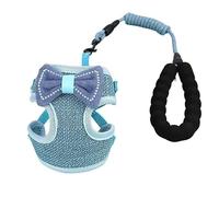 Lindo Juego de arnés y Correa para Gato con Lazo, arnés de Nailon para Cachorros y Gatitos, Chaleco para Caminar, arnés Suave Ajustable para Mascotas (Azul 23_51 cm de Pecho)