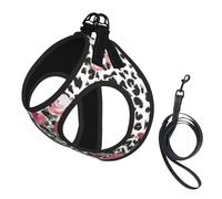 Lindo juego de arnés y correa para perro, con estampado de leopardo y rosa, chaleco reflectante ajustable para cachorros pequeños, medianos y grandes y gatos