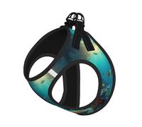 Lindo juego de correa de arnés con estampado de peces azules para gatos y perros, chaleco reflectante ajustable a prueba de fugas con malla suave transpirable, para mascotas pequeñas y cachorros