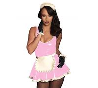 Lindo juego de disfraz de sirvienta de PVC, vestido francés Sissy de piel sintética, uniforme con delantal, rosa claro, XL