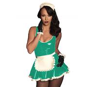 Lindo juego de disfraz de sirvienta de PVC, vestido francés Sissy de piel sintética, uniforme con delantal, verde pavo real, talla 4XL