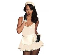 Lindo juego de disfraz de sirvienta de PVC, vestido francés Sissy de piel sintética, uniforme con delantal, color beige, XXL