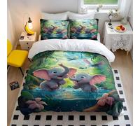 Lindo juego de funda de edredón familiar de elefantes tropicales, selva tropical, juego de ropa de cama de colores brillantes, microfibra suave, decoración de dormitorio infantil (estilo 2, tamaño