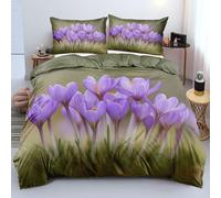 Lindo Juego de Funda Nórdica 240x220 con Flores Moradas, Juego de Cama Floral Reversible para Decoración de Habitaciones de Niños, Niñas y Mujeres, Funda de Edredón Pastoral con Flores Botánica
