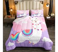 Lindo juego de ropa de cama con diseño de llama, alpaca, relleno de edredón de plumón para niños y niñas, juego de edredón de oveja kawaii, tamaño King
