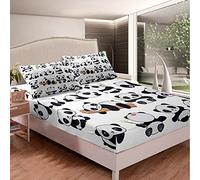 Lindo Juego de sábanas de Panda para niñas y niños de Dibujos Animados de Panda Gigante sábanas de Ropa de Cama de Oso de bambú Ropa de Cama de Animales sábana Bajera Bonita Funda de Cama de Fauna sa