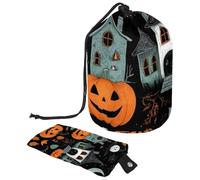 Lindo juego de vectores con ilustraciones de Halloween 1_95 bolsa de cosméticos con cordón organizador multifuncional para maquillaje y artículos de tocador, Multicolor 19,