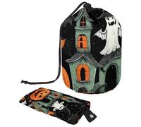Lindo juego de vectores con ilustraciones de Halloween 2_133 bolsa de cosméticos con cordón organizador multifuncional para maquillaje y artículos de tocador, Multicolor 13,