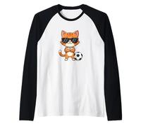 Lindo Jugador de fútbol del Gato de la Historieta Camiseta Manga Raglan