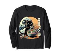 Lindo Jugador De Gato Negro con Arte De Estilo Japonés Ramen Manga Larga