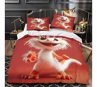 Lindo juguete de dragón 3D Impresión Funda de edredón 3pz Microfibra transpirable Criatura fantástica de dibujos animados Edredón funda 2 fundas cremallera Niños Adolescentes Double（200x200cm）