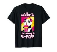 Lindo Kawaii Boba Panda Can't Hear You I'm Listening K-Pop Camiseta gráfica económica