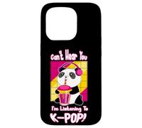 Lindo Kawaii Boba Panda Can't Hear You I'm Listening K-Pop Carcasa para iPhone 15 Pro
