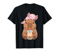 Lindo Kawaii Bubble Tea Axolotl Capybara Bubble Tea Lover Camiseta