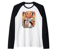 Lindo Kawaii Fox Boba Anime Japonés Estética Niñas Adolescentes Camiseta Manga Raglan