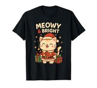 Lindo Kawaii Meowy & Bright Funny Christmas Cat Holiday Camiseta