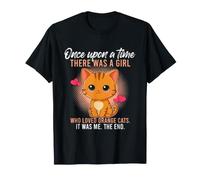 Lindo Kawaii Naranja Gato Amante Tabby Gatito Chica Retro Corazón Camiseta