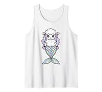 Lindo Kawaii Oveja Sirena Arco Iris Pelo Pastel Escala diseño Camiseta sin Mangas