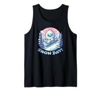 Lindo Kawaii Snow Day Yeti Snowboard Azul Rosa Invierno Diversión Camiseta sin Mangas