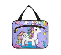 Lindo kit de artículos de tocador con gancho de lentejuelas falsas, diseño de unicornios falsos, tamaño de viaje, bolsa de cuidado de la piel para mujeres, viajes, baño, maleta para maquillaje, L