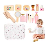 Lindo kit de maquillaje, peluquería y maquillaje de madera,Juego de simulación seguro, juguete de vestir, kit de simulación, juguetes de peluquería, edu