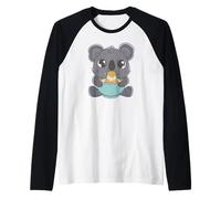 Lindo Koala Comiendo Fideos Dibujos Animados Animal Arte Camiseta Manga Raglan