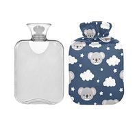Lindo Koala con nubes botella de agua caliente con cubierta, bolsa de agua caliente transparente, botella de agua caliente de 1 l para aliviar el dolor de cuello y hombros, manos y pies, terapia caliente y fría