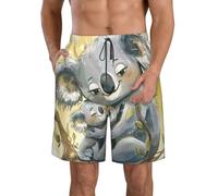 Lindo koala mamá y bebé estampado elegante pantalones cortos de playa para hombre, ligeros y acogedores, trajes de baño de verano, salidas casuales de vacaciones, blanco, 3XL