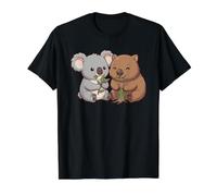Lindo Koala Wombat Comiendo Animales Australianos Kawaii Foodie Camiseta gráfica económica, Hombre, Negro, L