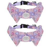 Lindo lazo femenino y fondo rosa floral pastel collar de perro, corbatín cómodo ajustable para perros pequeños y niñas mascotas