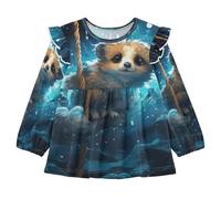 Lindo LéMur Azul Espacio Arte Camisas Elegantes de Manga Larga,Blusas Casuales para Niñas De 1 a 5 Años
