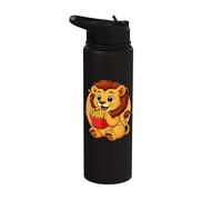 Lindo León Comiendo Papas Fritas Divertido Kawaii Animal Food Lover Stainless Steel Insulated Water Bottle