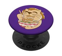 Lindo león Comiendo Ramen Divertido Amante de la Comida Kawaii PopSockets PopGrip Adhesivo
