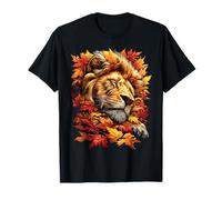 Lindo león Durmiente con Hojas de otoño estética felino Camiseta