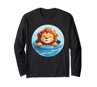 Lindo león en la piscina para días calurosos y amantes de los leones Manga Larga
