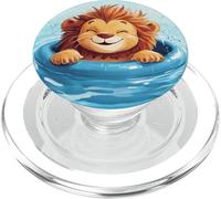 Lindo león en la piscina para días calurosos y amantes de los leones PopSockets PopGrip para MagSafe