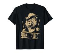 Lindo León Tocando Tambores Divertido Vaquero Animal Western Drummer Camiseta