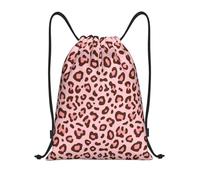 Lindo Leopardo Rosa Bolsa Deportiva Bolsa con Cordón Ligera Mochila con Cordón para Viaje Escolar Yoga 36X42Cm
