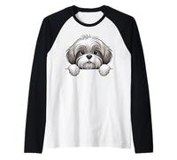 Lindo Lhasa Apso Peeking Puppy Funny Lhasa Apso Dog Lover Camiseta Manga Raglan