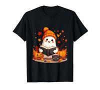 Lindo Libro de Lectura Fantasma Halloween otoño otoño Fantasma café Camiseta gráfica económica, Hombre, Negro, S