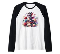 Lindo libro floral para niñas con diseño de dragón Cottagecore Camiseta Manga Raglan